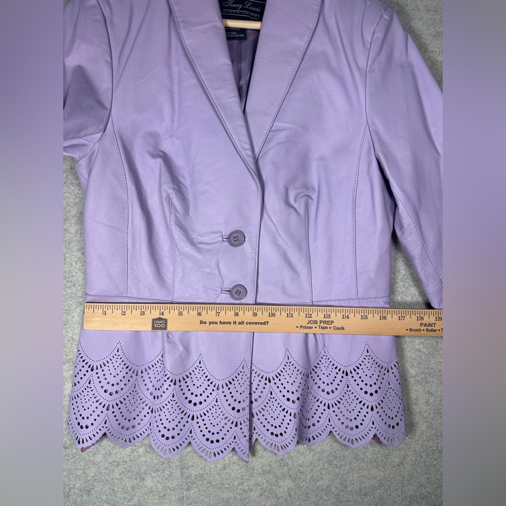 Terry Lewis Classic Luxuries Lavender Leather Scalloped Lined Blazer xs s - Picture 4 of 10